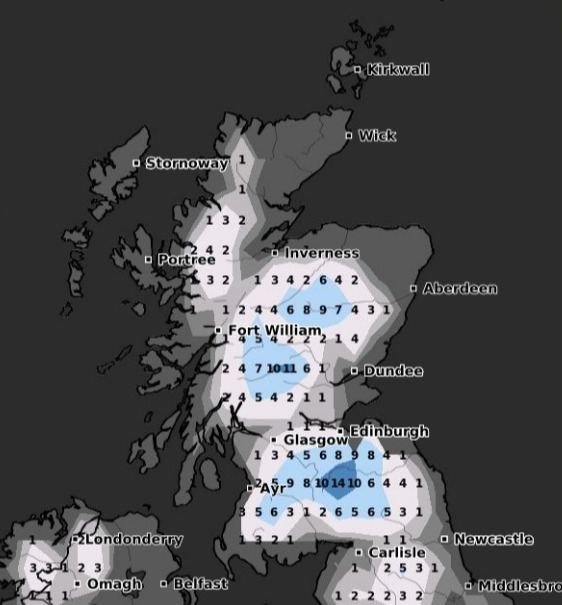 Parts of the central belt could see up to five inches of snow