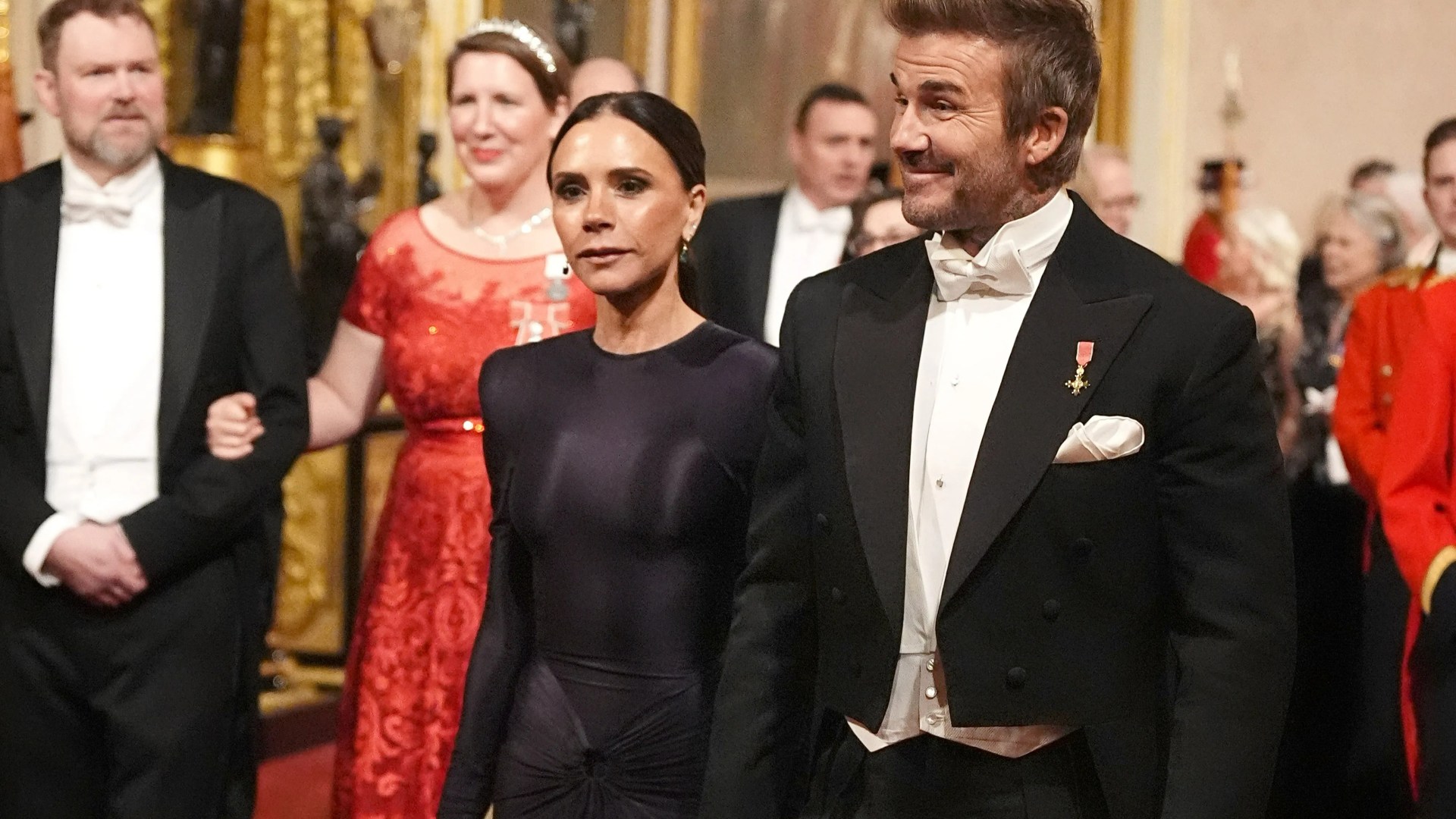 David and Victoria Beckham join the King and Queen at lavish State Banquet at Buckingham Palace for the first time