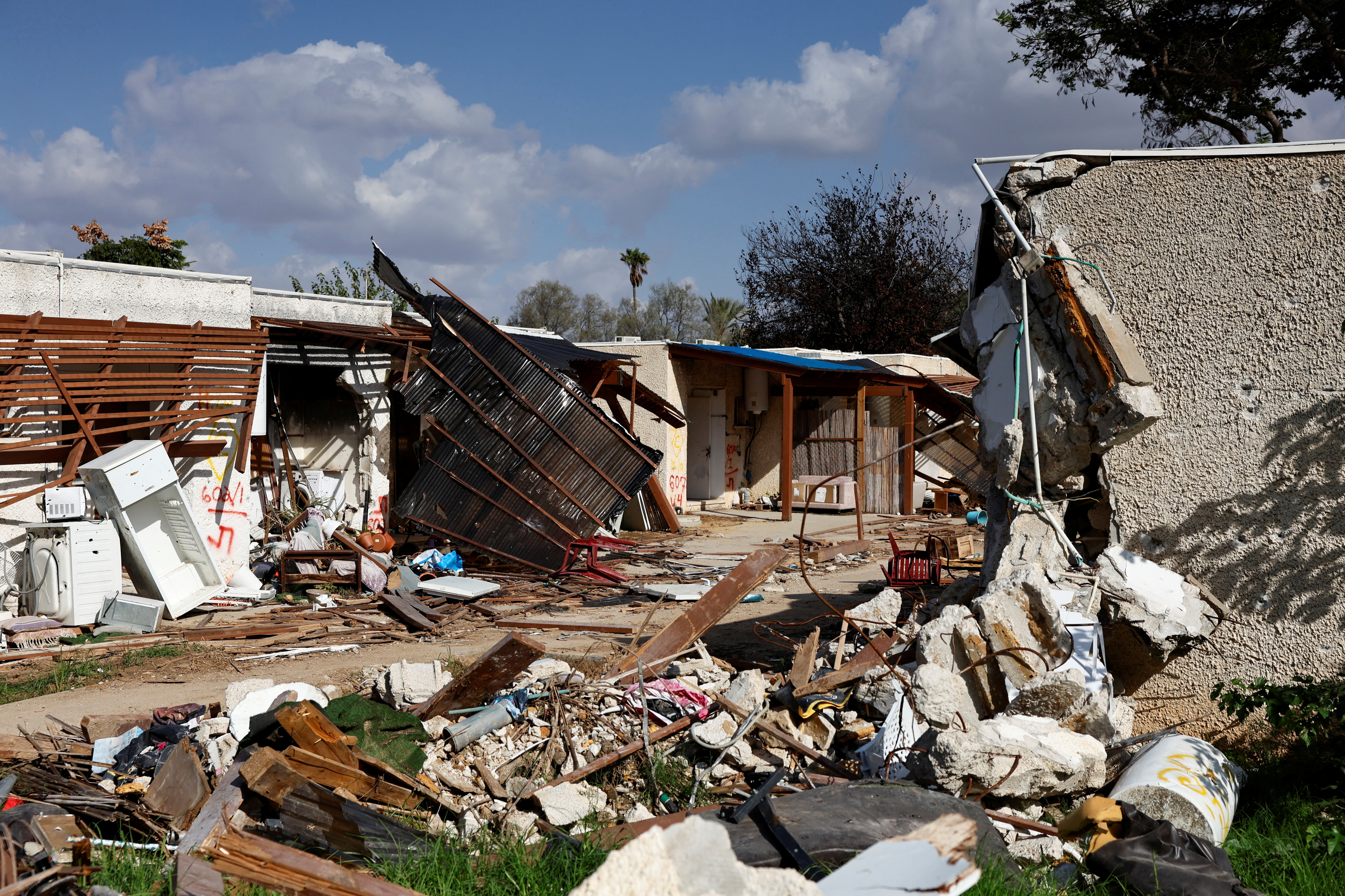 The ruins of Kibbutz Kfar Aza after Hamas' deadly ambush on October 7