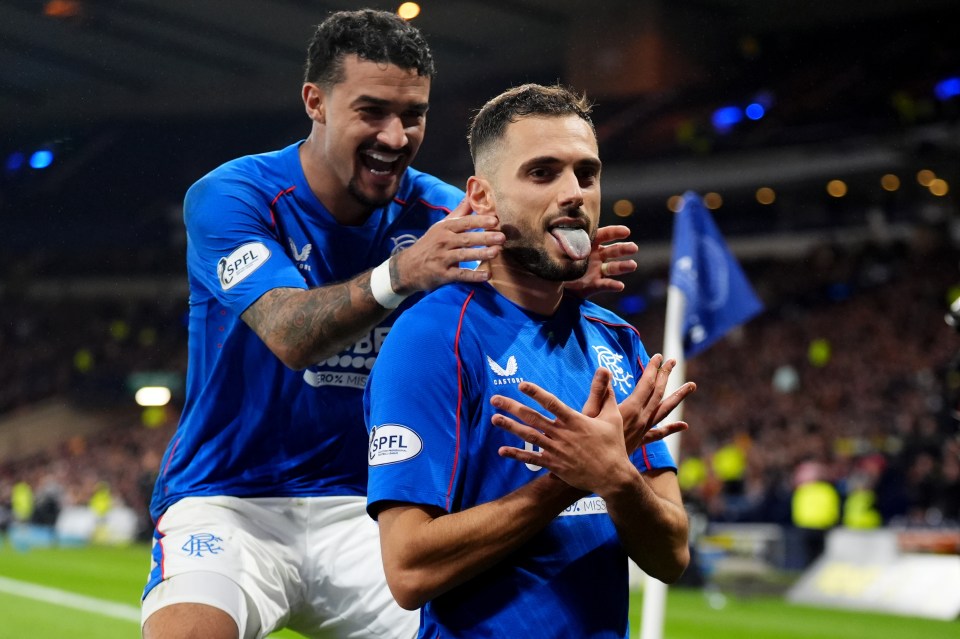 Rangers' Nedim Bajrami celebrates scoring against Motherwell in the semi-finals of the competition