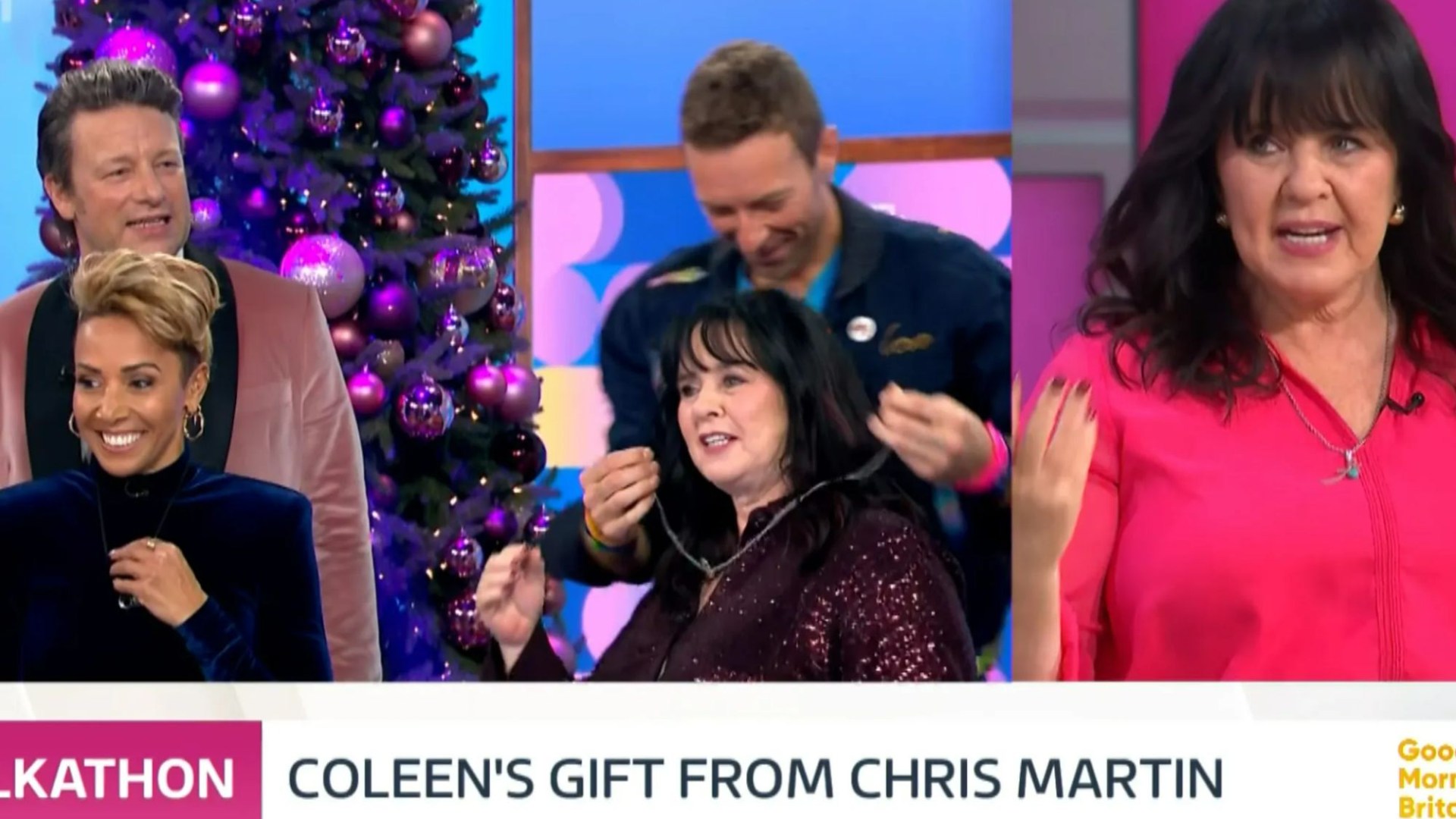 Watch the moment Loose Women's 25 hour talkathon is gatecrashed by globally famous rock star - and his celeb chef mate