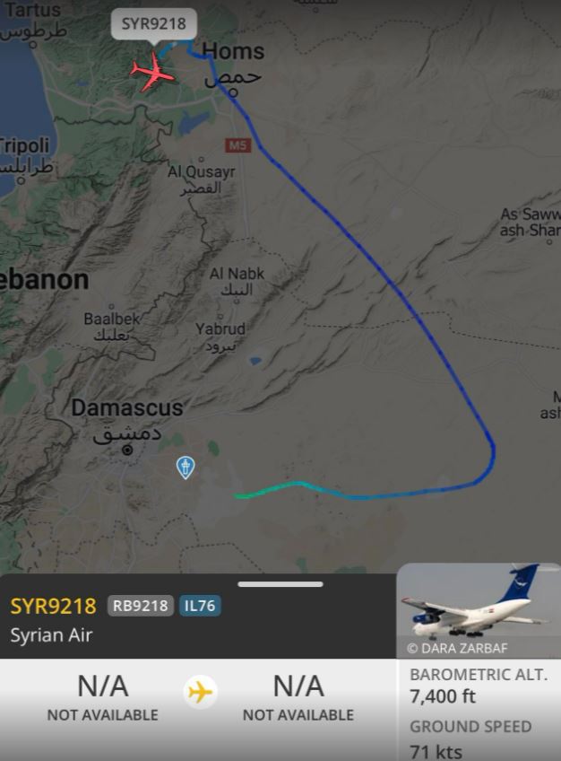 The flight left Damascus and flew north