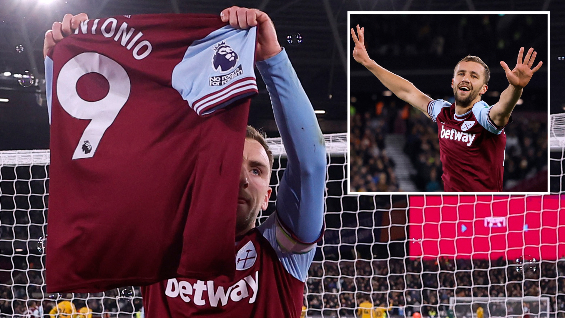 West Ham 2 Wolves 1: Matchwinner Bowen lifts up Michail Antonio's shirt in tribute as Hammers ease pressure on Lopetegui