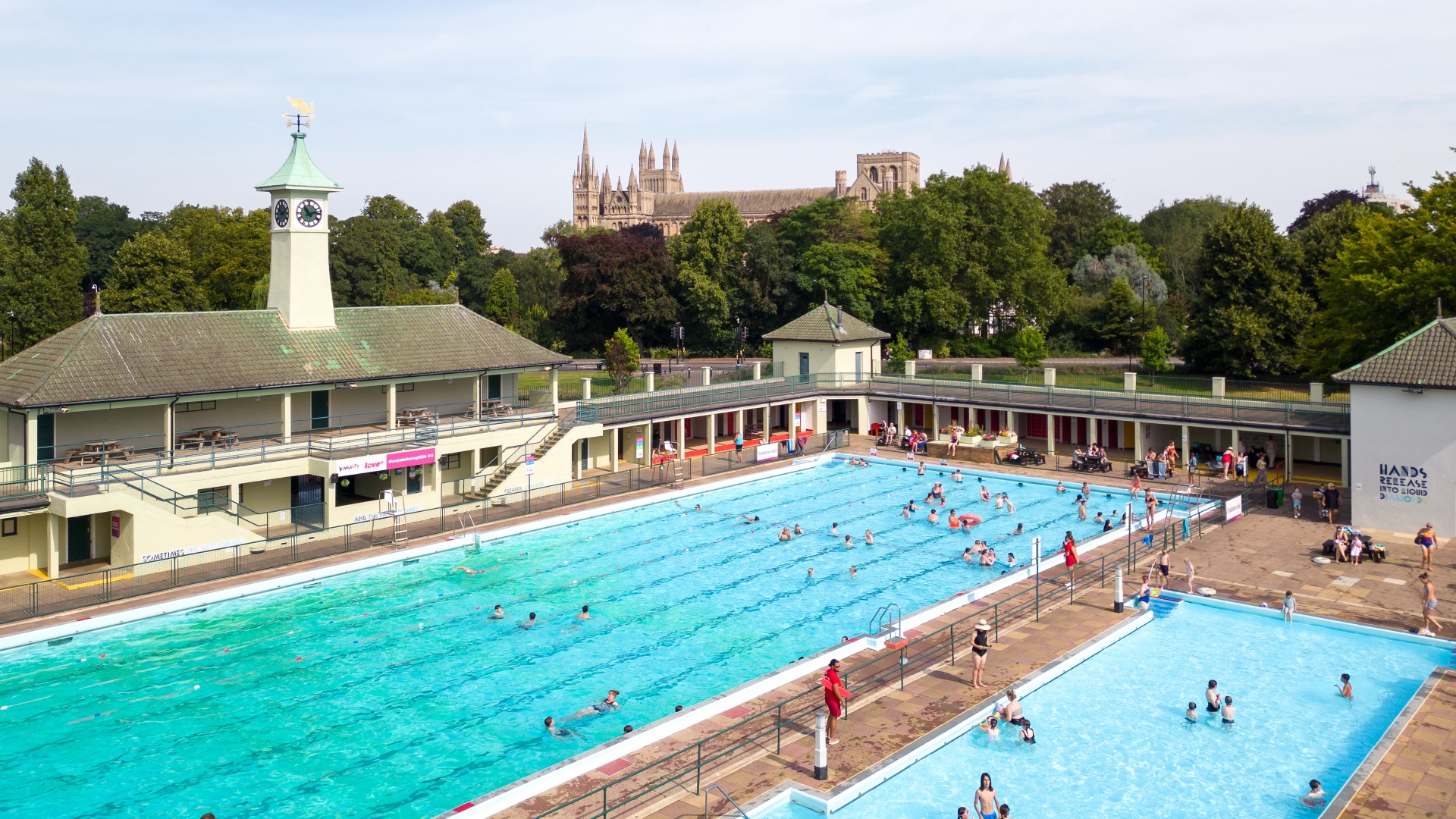 Historic English lido with three heated swimming pools and sunbathing zone at risk of closure