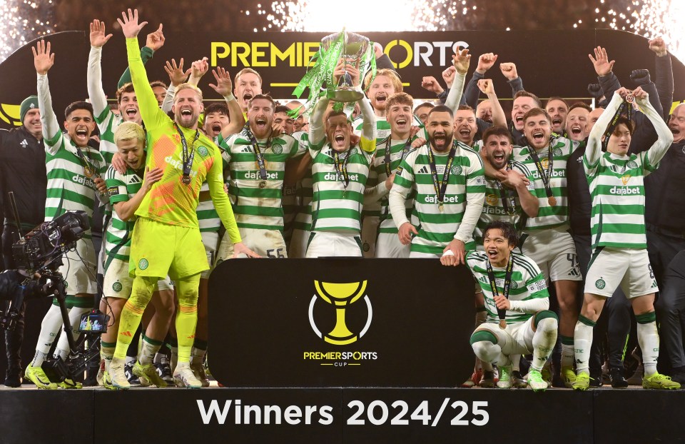 Callum McGregor lifts the Premier Sports Cup