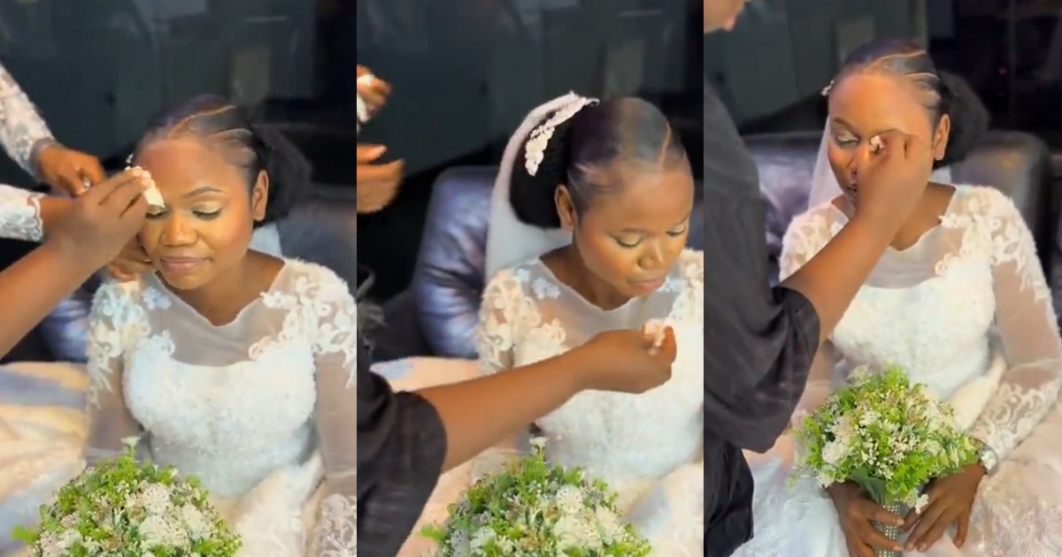 Online users raise eyebrows as church requests bride to remove makeup on wedding day (WATCH)