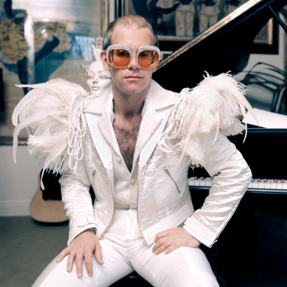 Pop singer Elton in a flamboyant stage outfit in 1973.