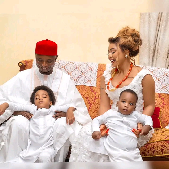 Regina Daniels, Ned Nwoko and their children 