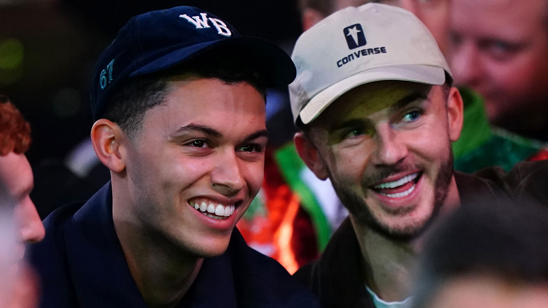 James Maddison and Brennan Johnson grin at World Darts Championship hours after Tottenham draw left Postecoglou 'hurt'