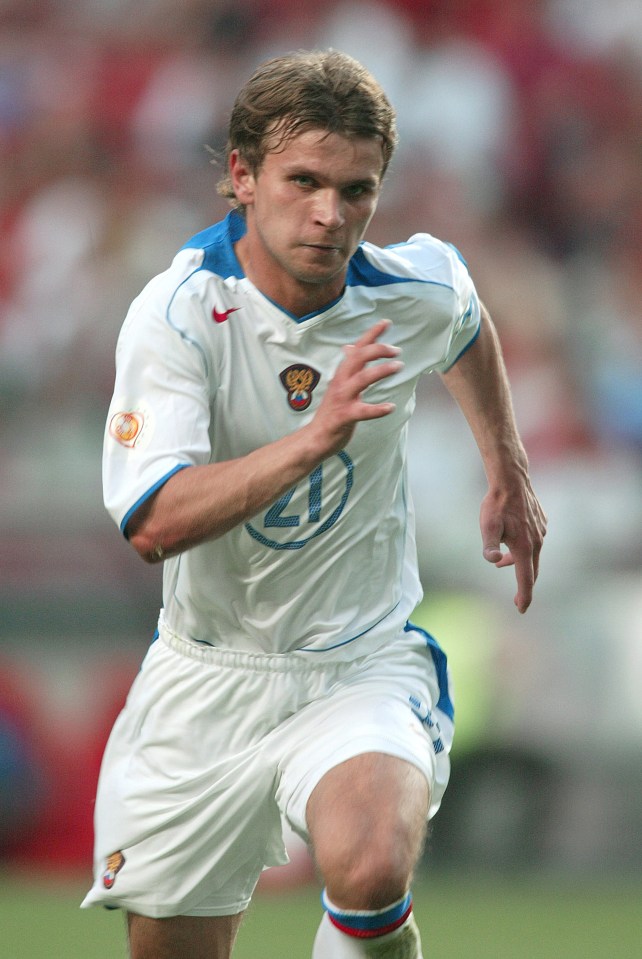 Bugayev running during the UEFA Euro 2004 match between Russia and Portugal