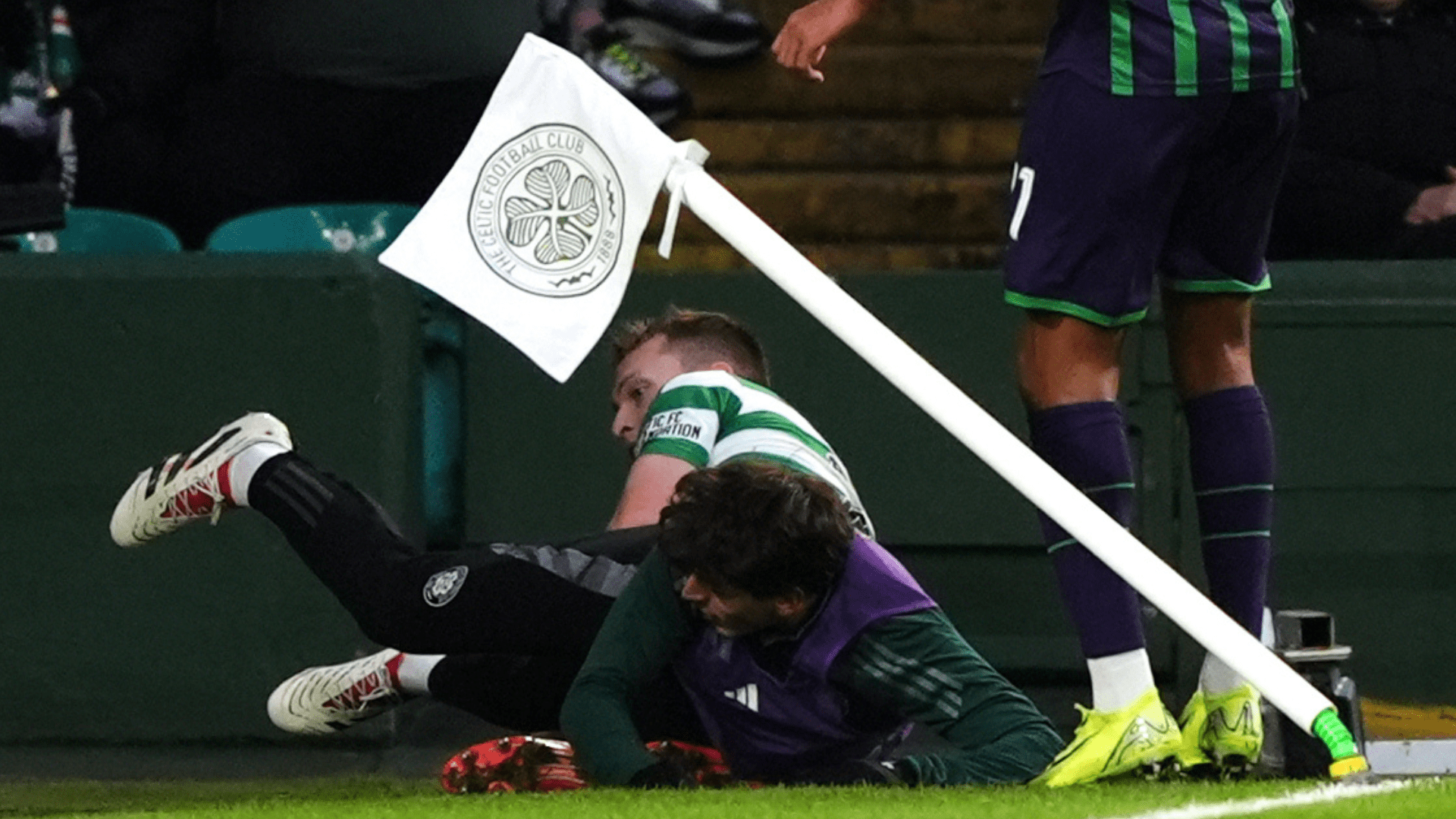 Bizarre moment Celtic star wipes out his own TEAM MATE with sliding tackle during game