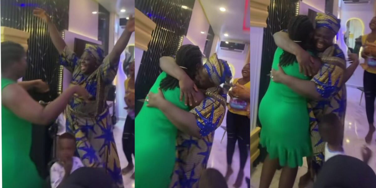 Emotional moment lady surprises her mom as she returns home from US after 3 years