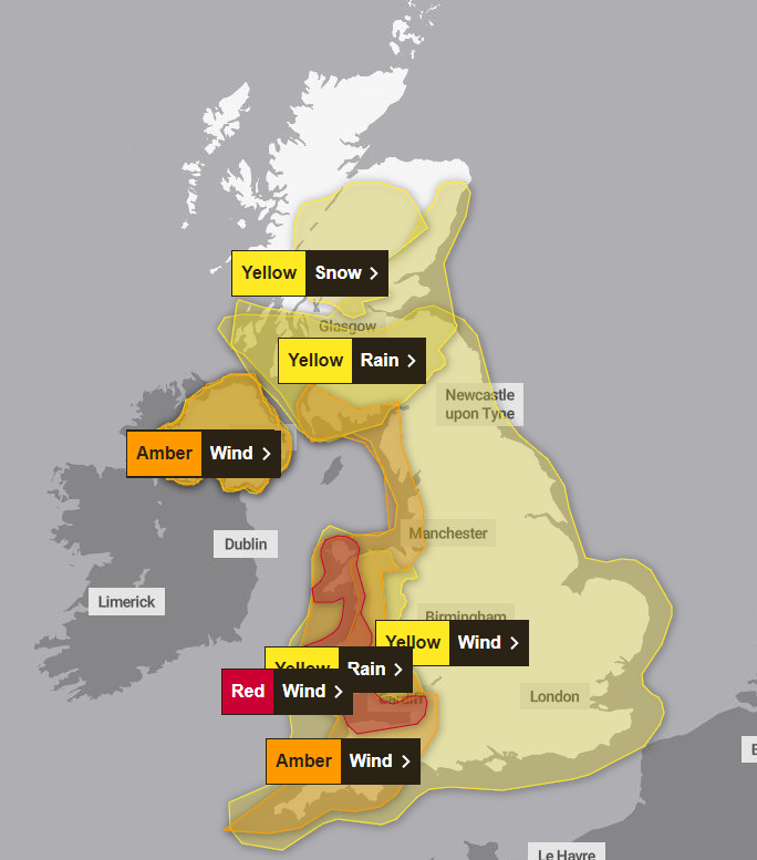 Merseyside is subject to an amber warning, meaning severe winds