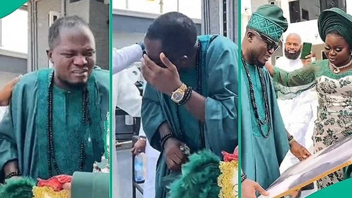 Nigerian Man Cries on Wedding Day after Wife Gave Him Special Gift, Video Stirs Emotions Online