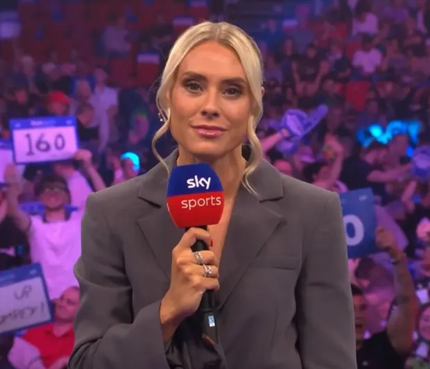 Emma Paton presents darts for Sky Sports