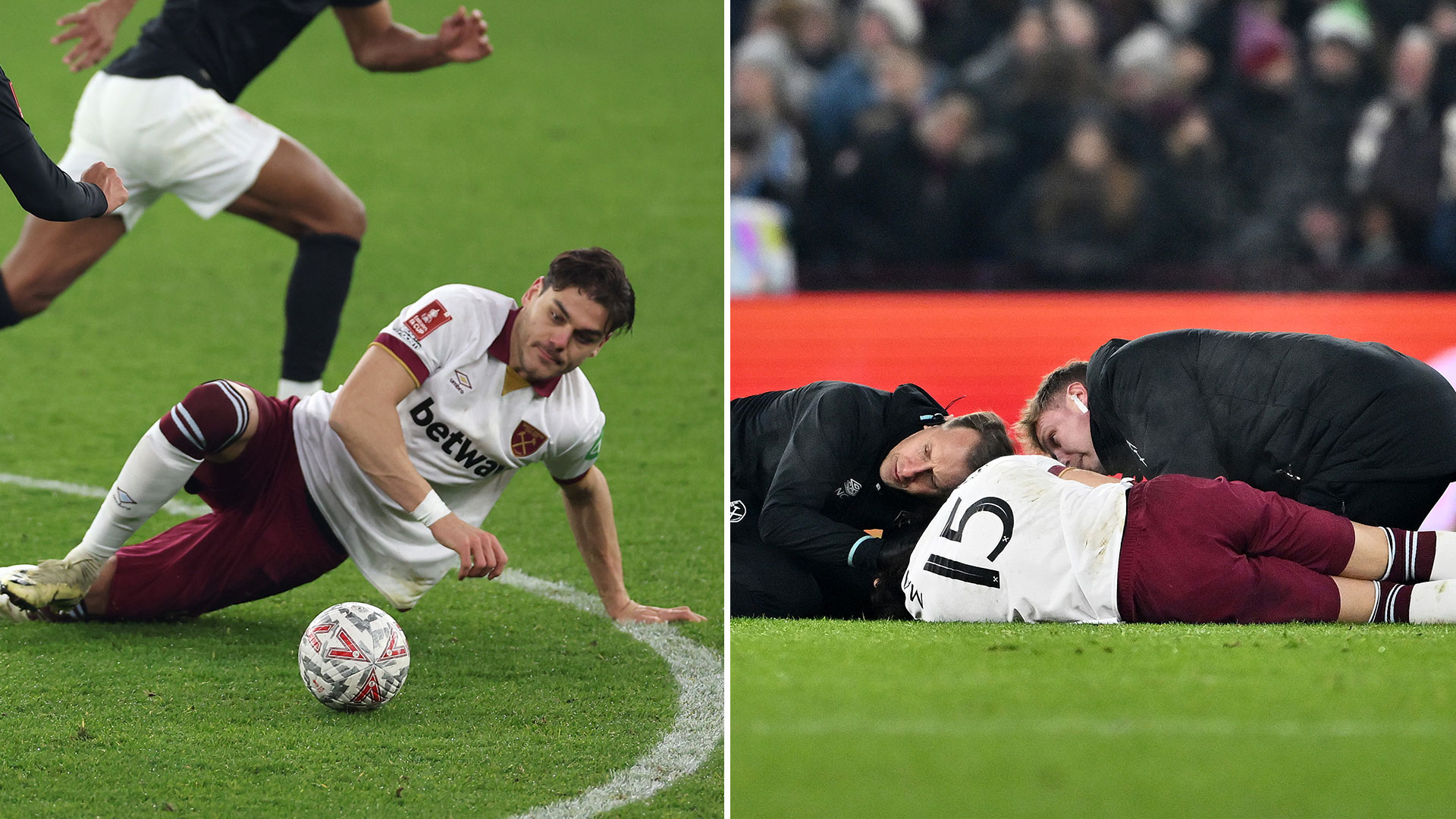 Konstantinos Mavropanos injured attempting baffling 'Phil Jones-style' head tackle as three West Ham stars forced off