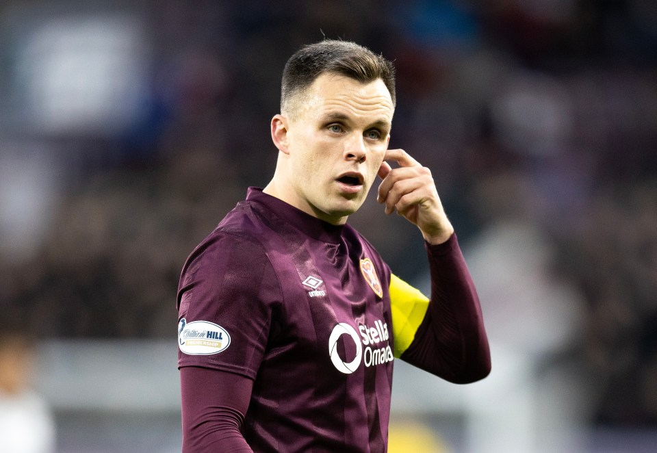 Lawrence Shankland of Heart of Midlothian during a football match.