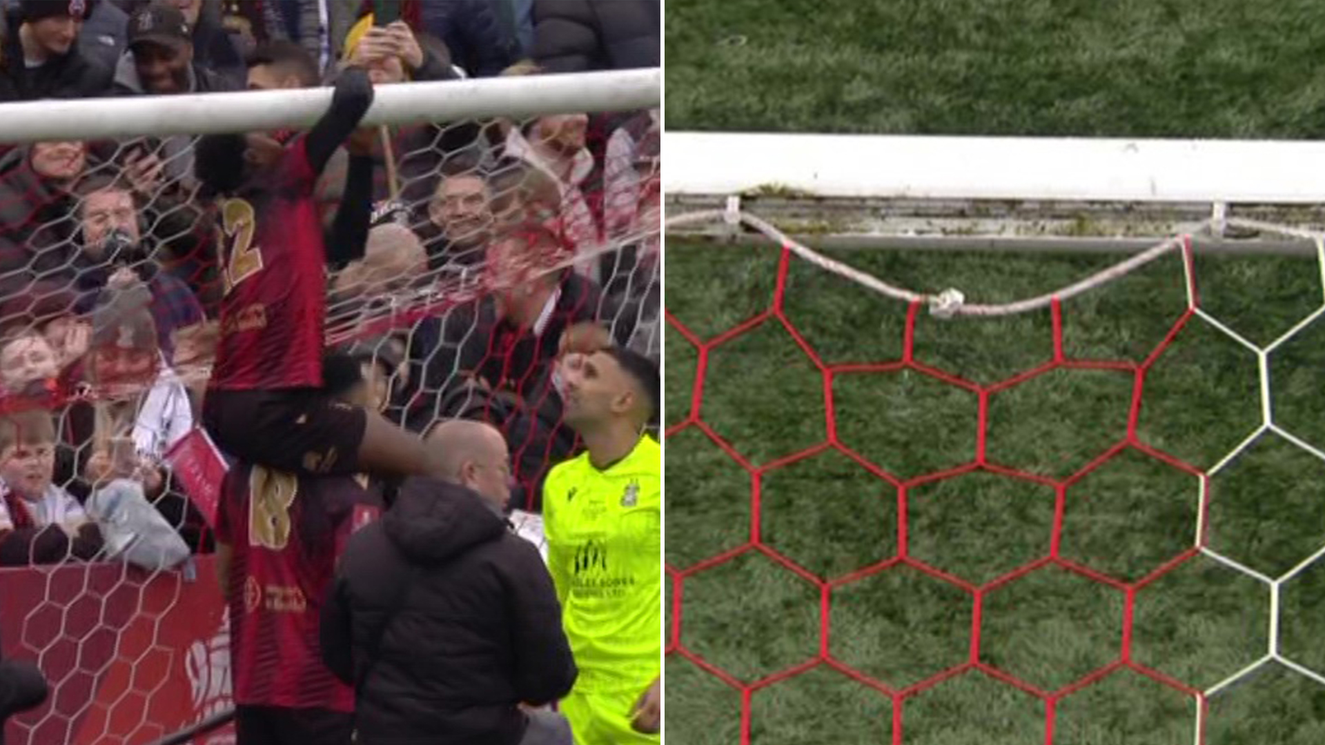 Tamworth vs Tottenham kick-off DELAYED as players get piggyback to tape up net after spotting hole in goal